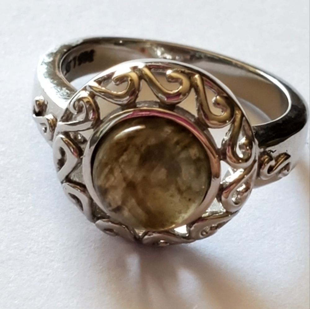 Green Tourmaline‎ Look 925 L SS Stamp Ring Size 7